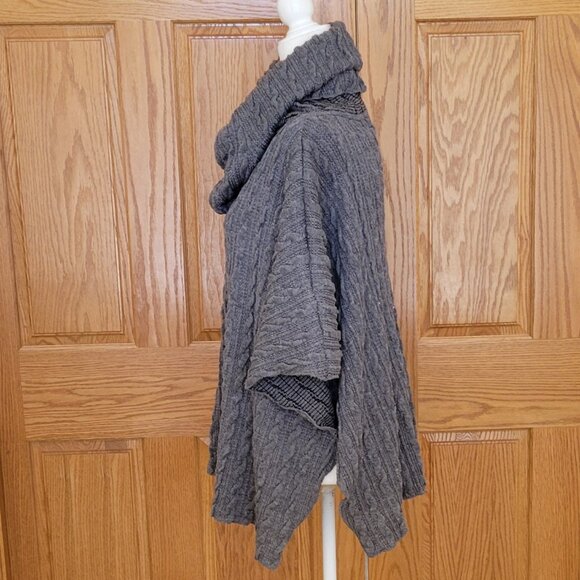 Dylan Boho Chunky Cable Knit Turtleneck Sweater Poncho Shrug Cape Hooded Gray - Picture 7 of 15